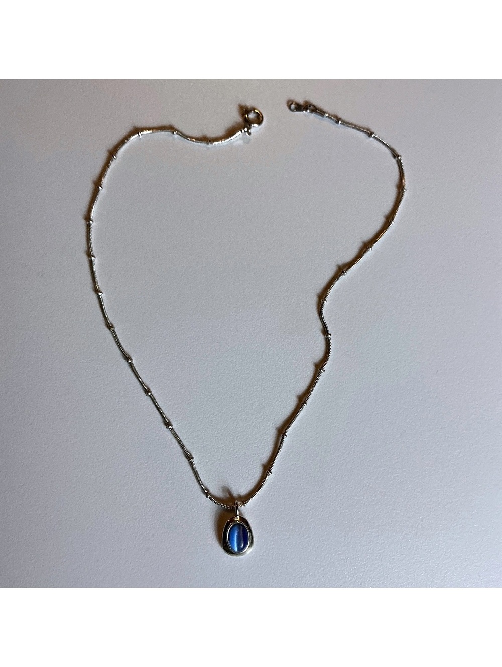 15” Blue Cat's-Eye Pendant Necklace Silver